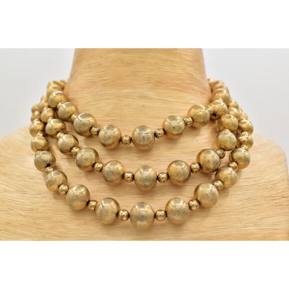 Coro Multi-Layered Beaded Collar Necklace Gold Tone Chunky Signed 1950s BinBM - Picture 2 of 16